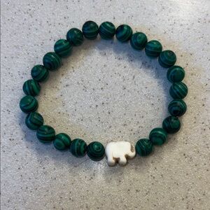 Green Beaded Bracelet with Elephant Charm